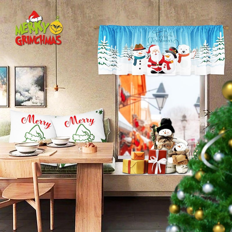 SUNWISHA Christmas Curtain Valances Decoration, Suitable for Living Rooms, Bedrooms, Short Curtains 52x18 Inches Snowman Santa Claus Kitchen Winter Scene Blue - Image 2